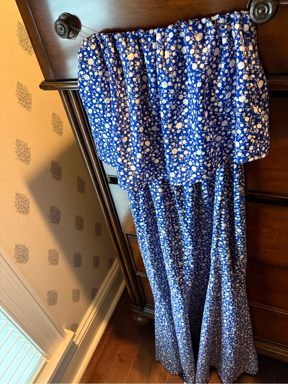 Vici Blue and White Floral Strapless Maxi Dress
